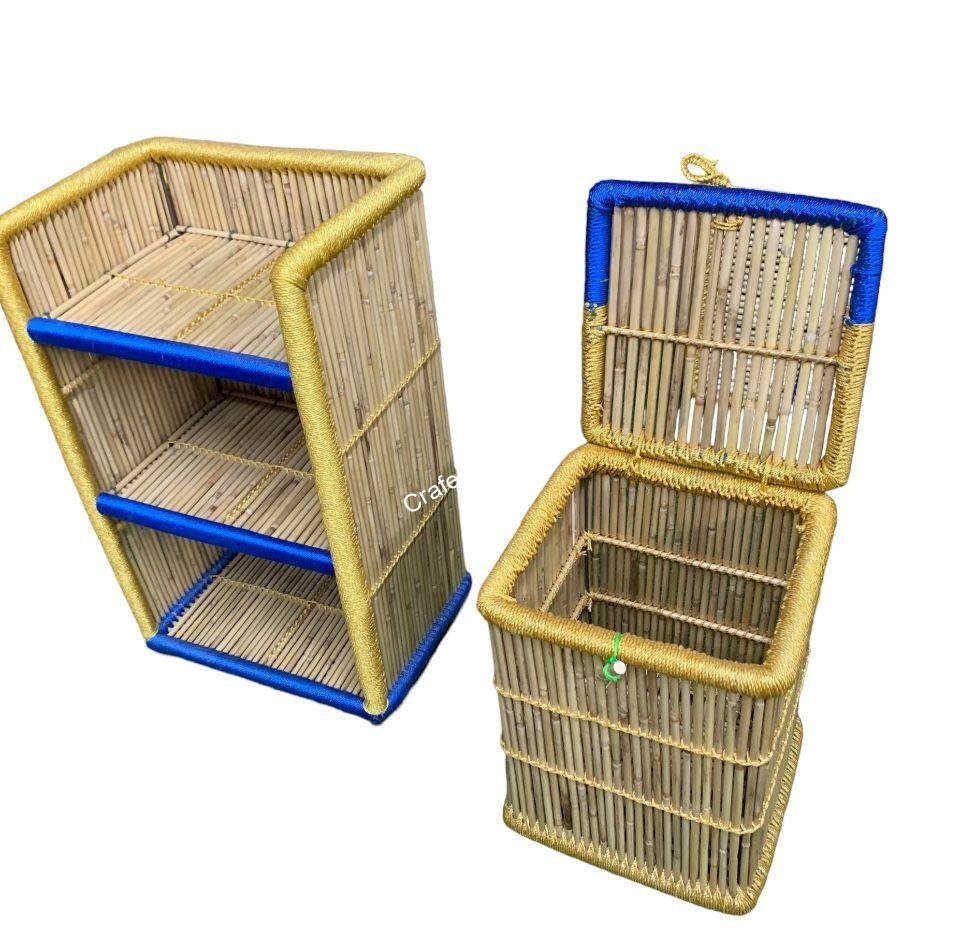 Buy Ecofriendly bamboo cane laundry basket rack set Craferia