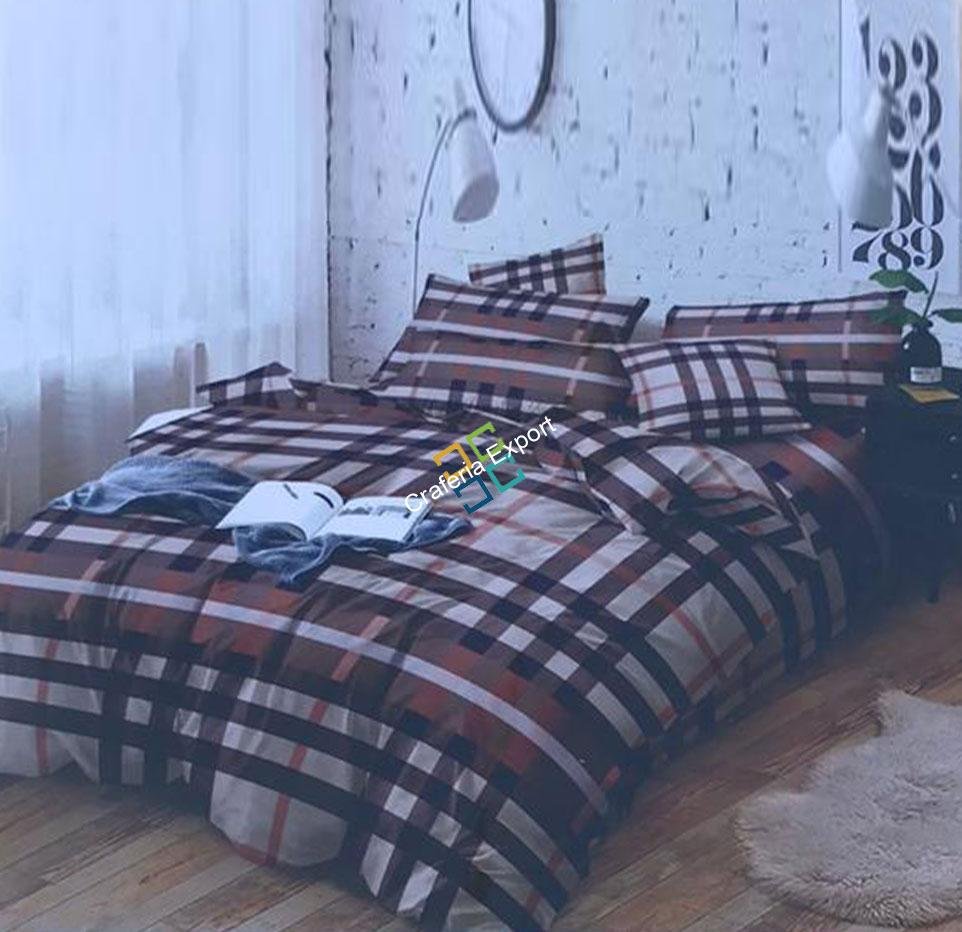 Checkered Printed Double Bedsheet with Two Pillow Cover