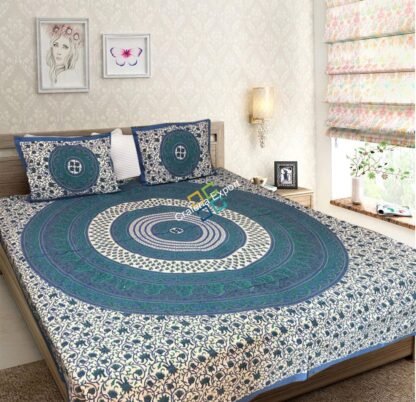 mandala Printed Square Shaped Double Bedsheet with 2 Pillow Covers