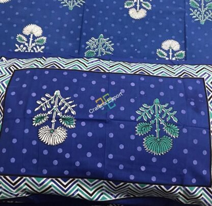 Beautiful Cotton Blue Printed Single Bedsheet with two Pillow Covers - Image 3