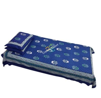 Beautiful Cotton Blue Printed Single Bedsheet with two Pillow Covers - Image 2
