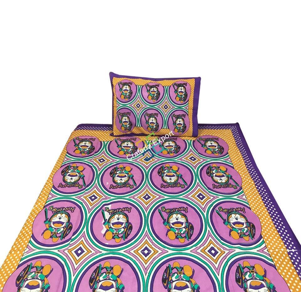 Doraemon Printed single bedhsheet in Multi colours with 1 pillow cover
