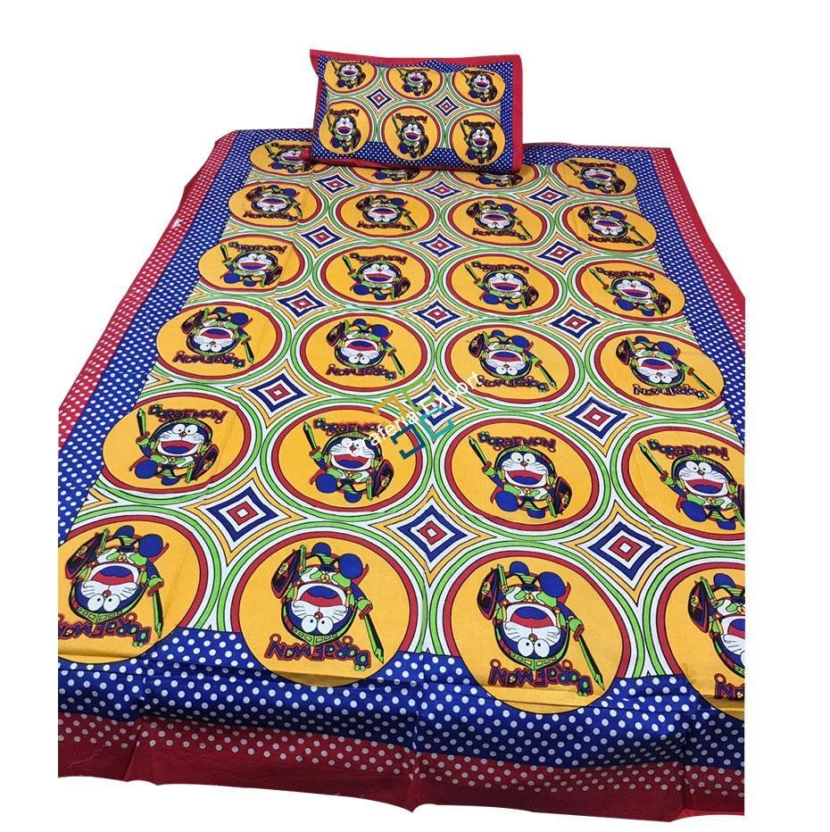 Doraemon Printed single bedhsheet in Multi colours with 1 pillow cover - Image 3