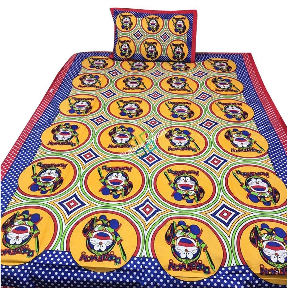 Doraemon Printed single bedhsheet in Multi colours with 1 pillow cover - Image 6