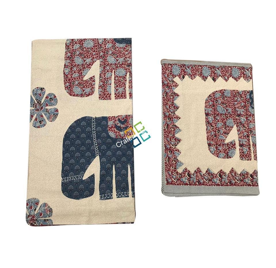Elephant Print Rajasthani King Size Bedsheet With Two Pillow Covers For Home Decor - Image 2