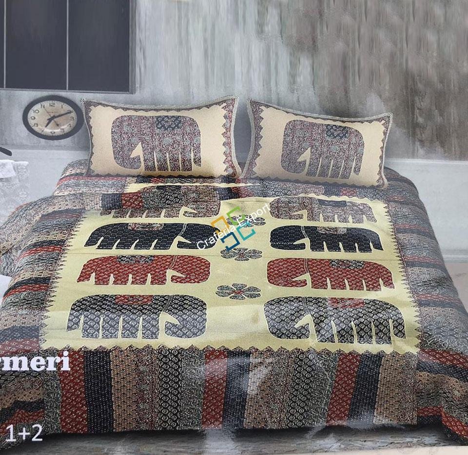 Elephant Print Rajasthani King Size Bedsheet With Two Pillow Covers For Home Decor