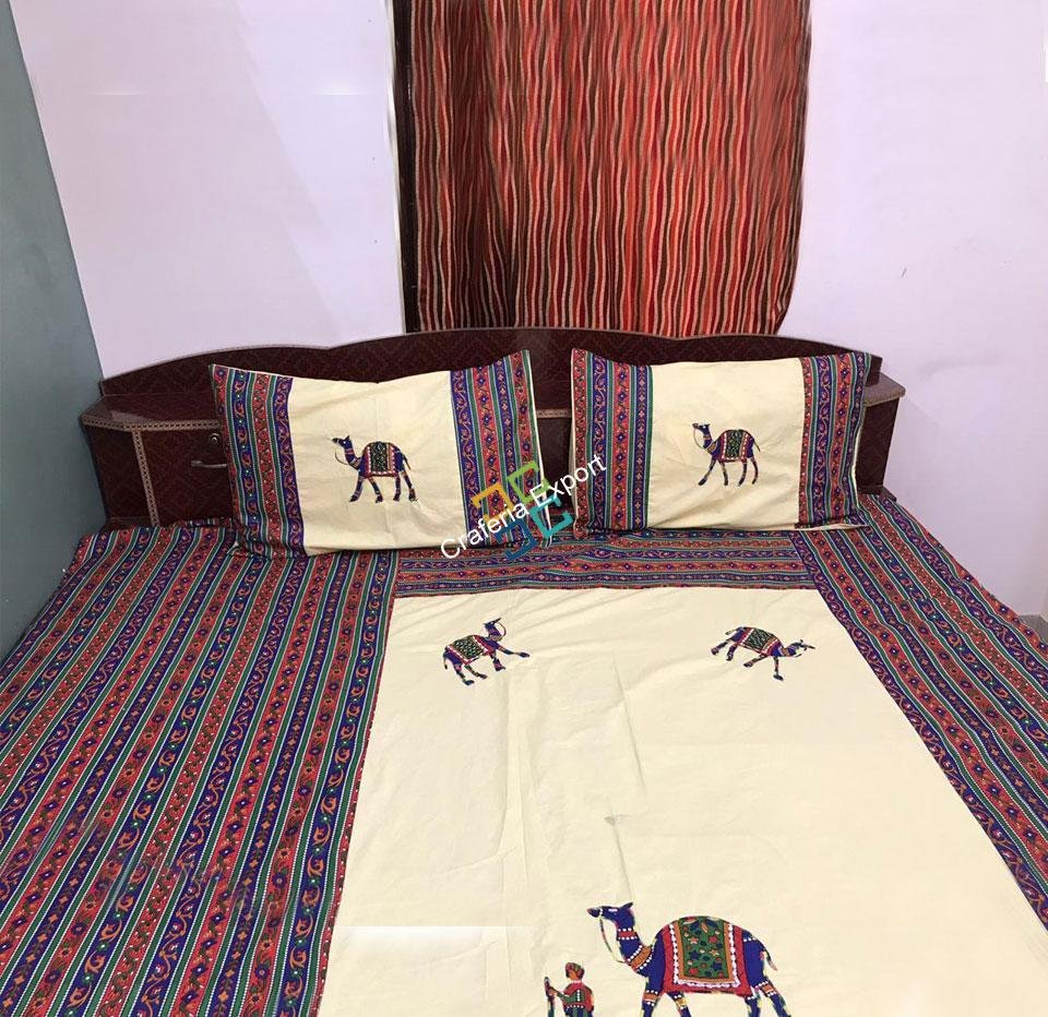 Rajasthani Camel Printed Double Bedsheet with Two Pillow Covers - Image 3