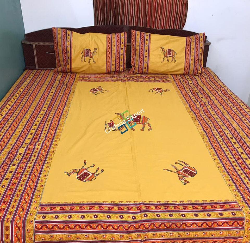 Rajasthani Camel Printed Double Bedsheet with Two Pillow Covers - Image 4