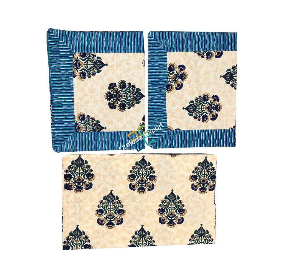 Ikkat Printed Jaipuri Double Bedsheet / Bedspread With Two Pillow Covers - Image 7