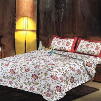 Ikkat Printed Jaipuri Double Bedsheet / Bedspread With Two Pillow Covers