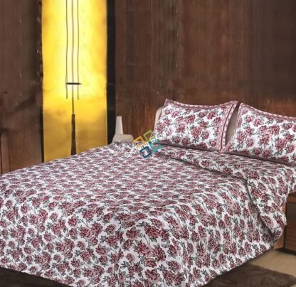Floral Printed Cotton Double Bedsheet with Two Pillow Covers