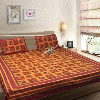 Beautiful Rajasthani printed Double Bedsheets / bedding set with Kantha stitch work ( with 2 pillow covers )