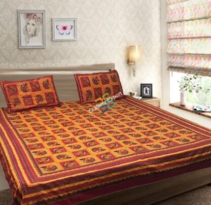 Beautiful Rajasthani printed Double Bedsheets / bedding set with Kantha stitch  work ( with 2 pillow covers )