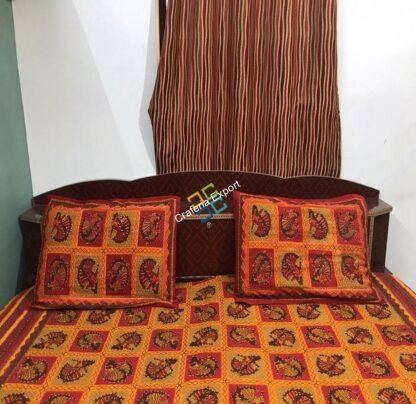Beautiful Rajasthani printed Double Bedsheets / bedding set with Kantha stitch  work ( with 2 pillow covers ) - Image 2