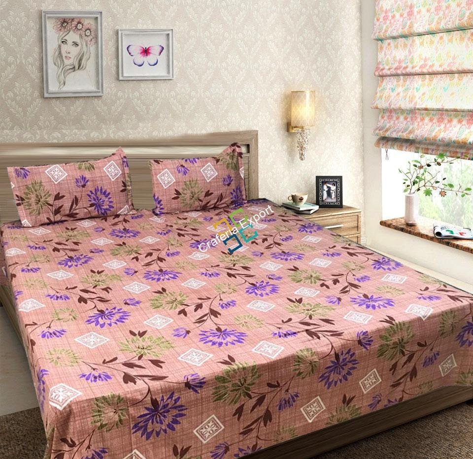 Flora Printed Cotton Double Bedsheet With Two Pillow Covers