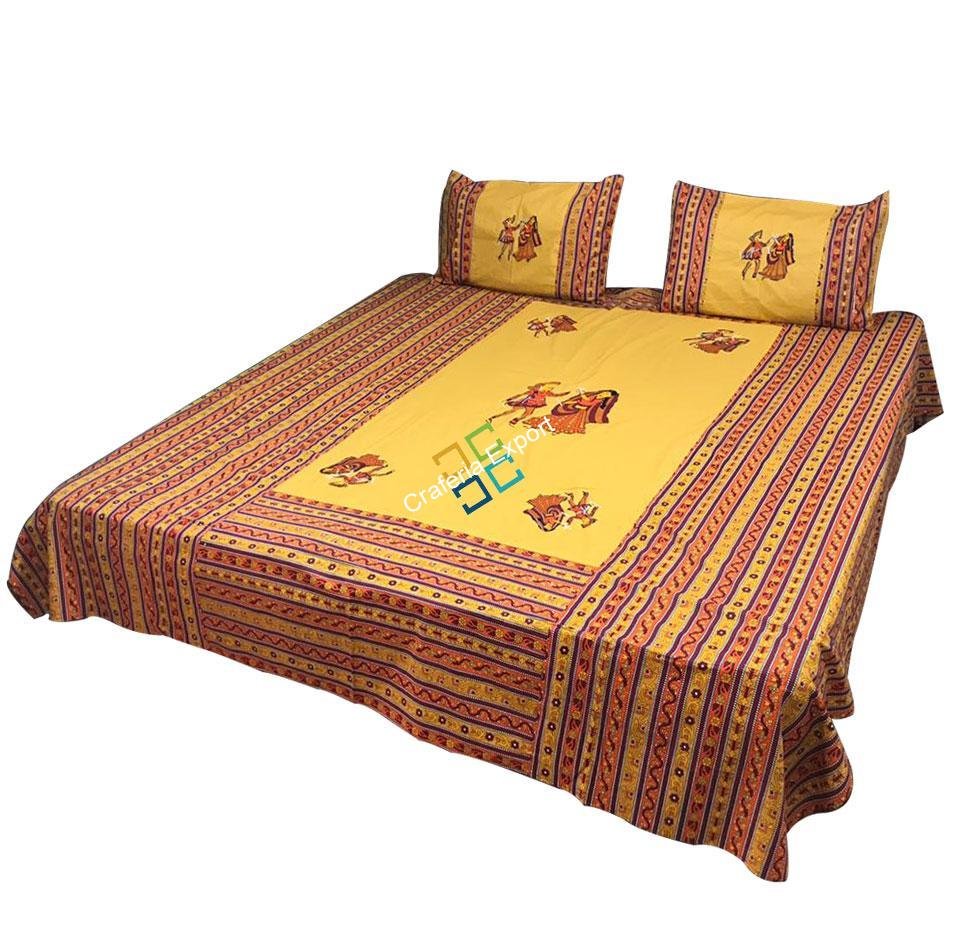 Dandiya Printed Traditional king Bedsheet / Bedding with 2 Pillow Cases - Image 3
