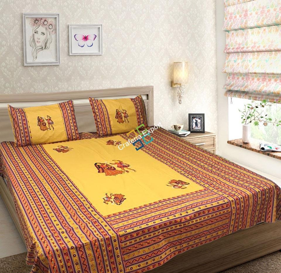 Dandiya Printed Traditional king Bedsheet / Bedding with 2 Pillow Cases