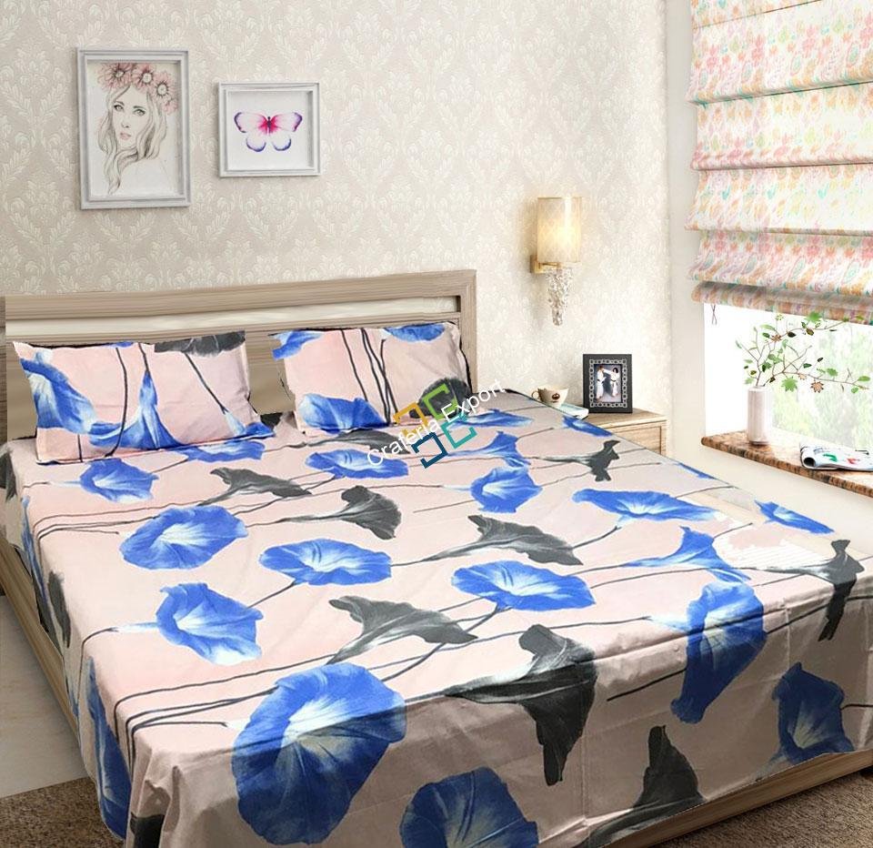 Floral printed double Bedsheets cotton fabric with 2 pillow cases (set of 3)