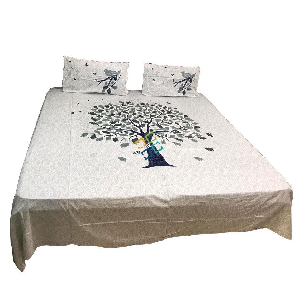 Rajasthani Traditional Printed Double Bedsheet with Two Pillow Covers - Image 2