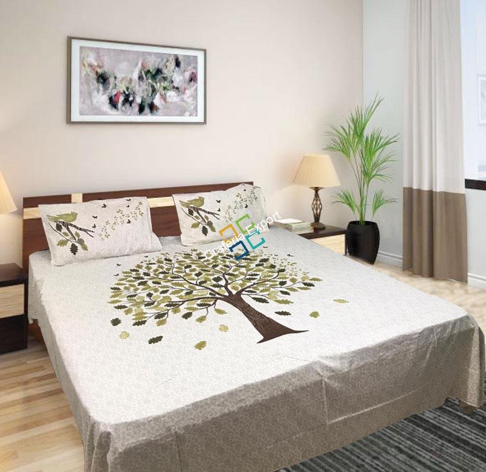 Rajasthani Traditional Printed Double Bedsheet with Two Pillow Covers