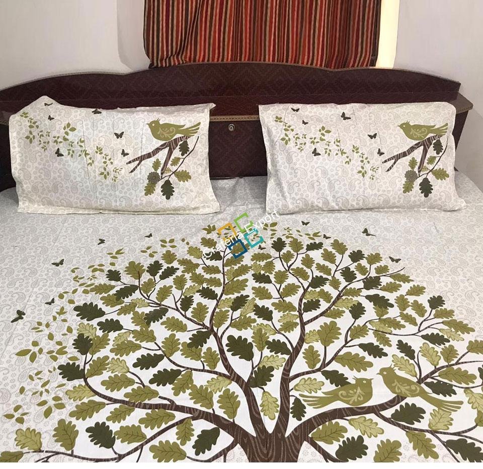 Rajasthani Traditional Printed Double Bedsheet with Two Pillow Covers - Image 6
