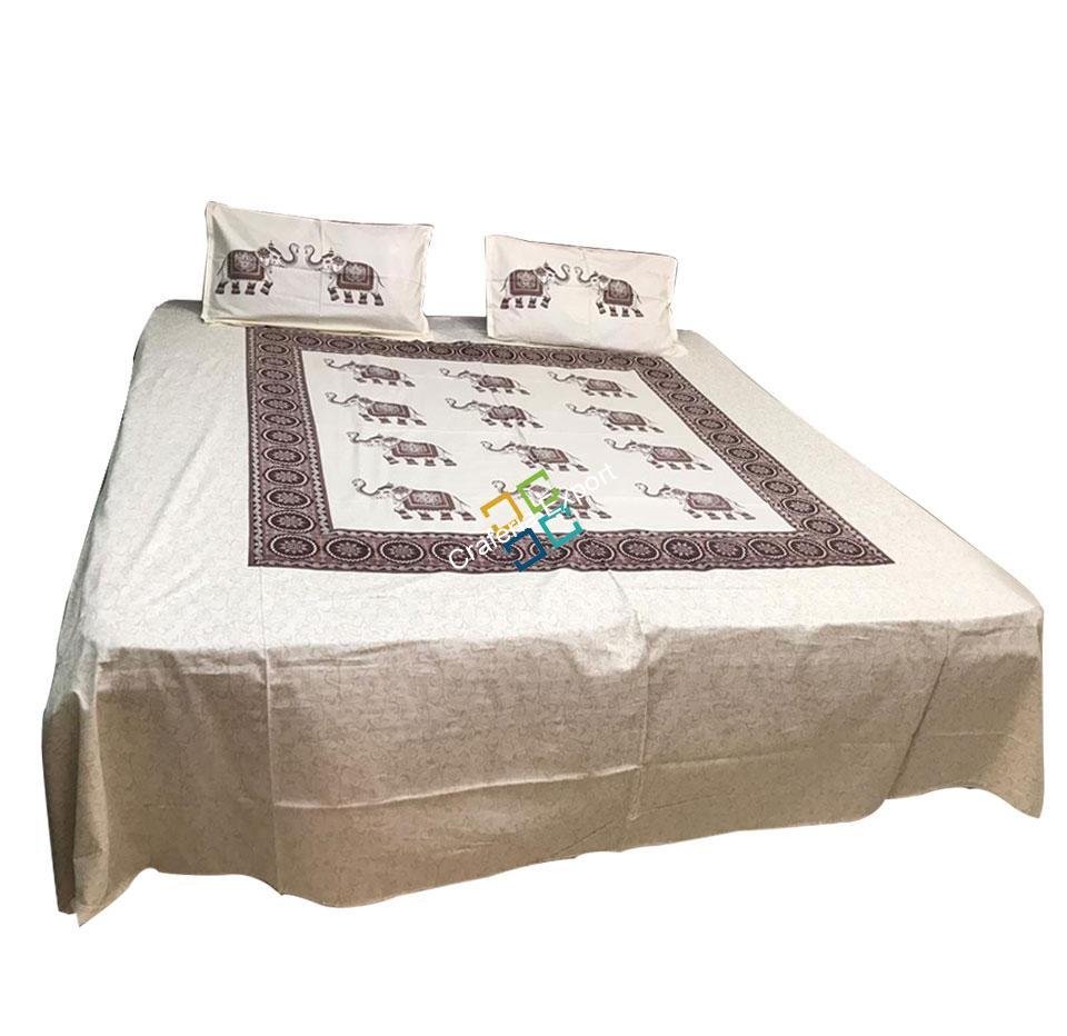 Elephanta Printed Jaipuri Double Bedsheet with 2 Pillow Covers - Image 4