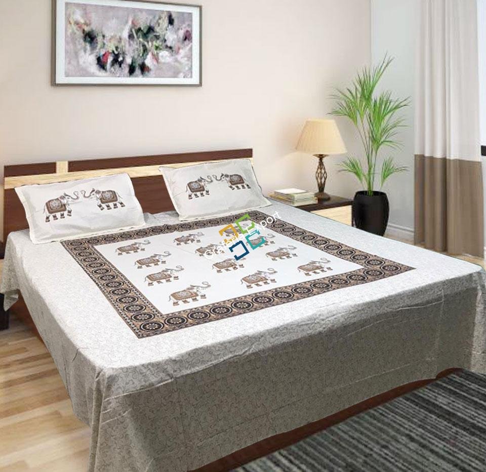 Elephanta Printed Jaipuri Double Bedsheet with 2 Pillow Covers