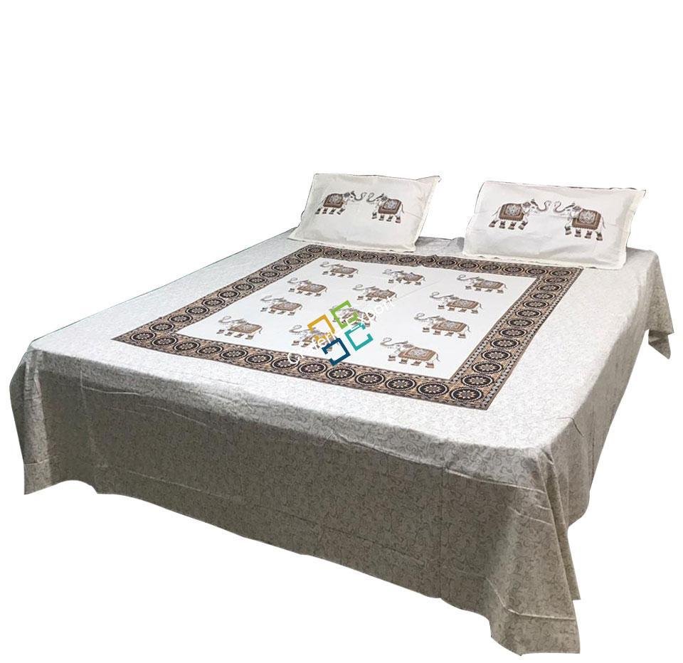 Elephanta Printed Jaipuri Double Bedsheet with 2 Pillow Covers - Image 6