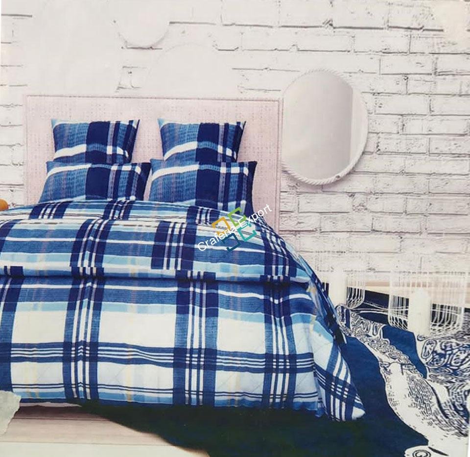 Blue Check Print Bedsheet Bedspread for Home Decor