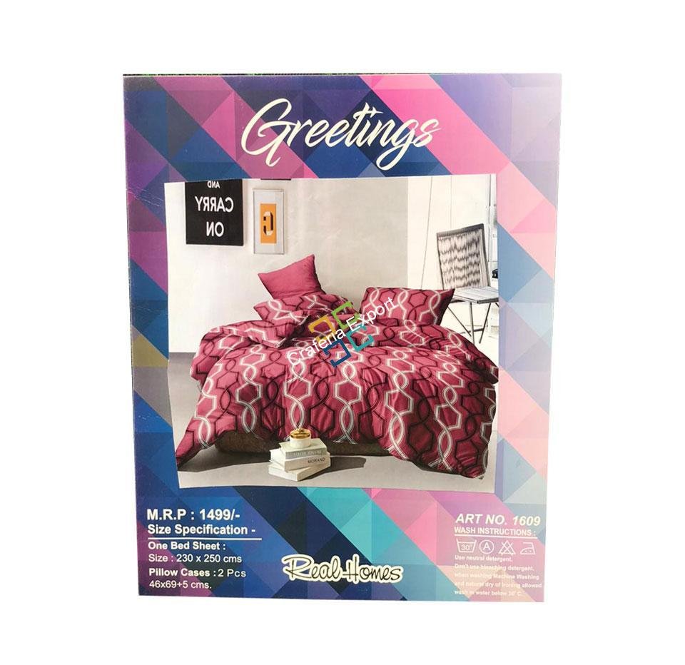 Antique Hexagon Printed Design Double Bedsheet For Home/Room Decor - Image 2