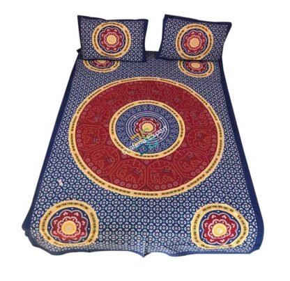 Jaipuri Print Single Cotton Bedsheet with 2 Pillow Covers