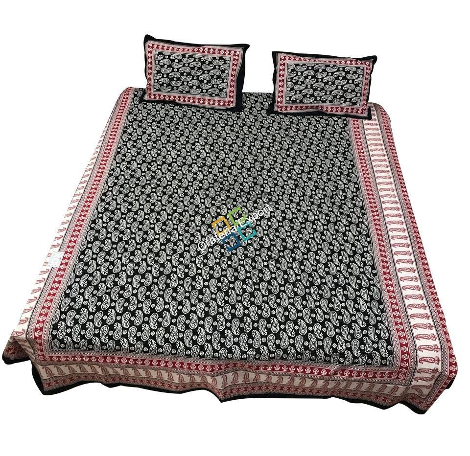 Leaf Printed Jaipuri double bedsheet with border (Two Pillow Covers) - Image 2