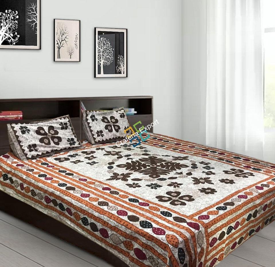 Jaipuri Abstract design printed cotton Double Bedsheet