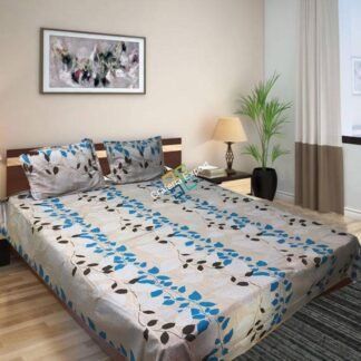 Leaf Printed cotton Double Bedsheet with two pillow covers