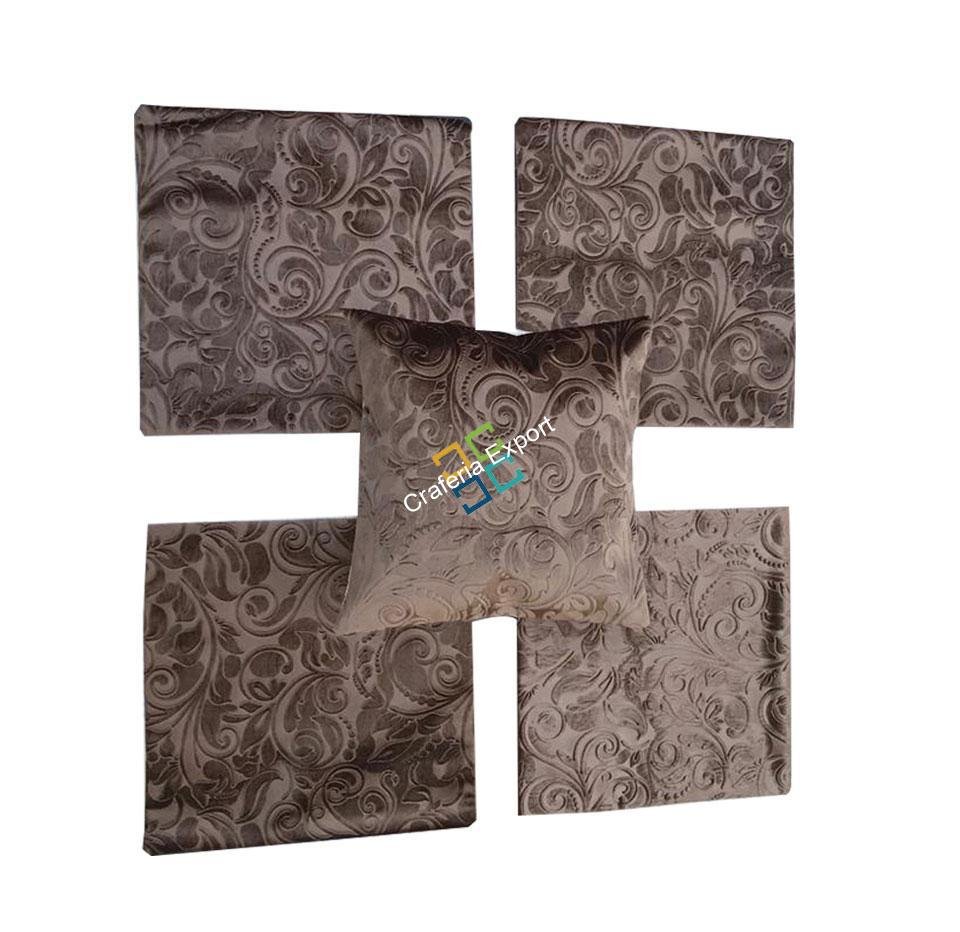 Brown Velvet Fabric of Embossed Pattern Throw Cushion Covers for home decor (set of 5)