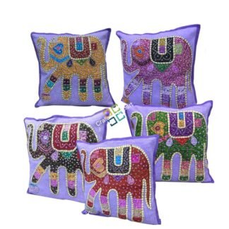 Traditional Jaipuri Elephant Jogi Patchwork Cushion Covers -Purple