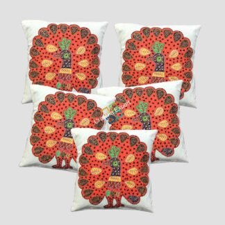 Traditional Jaipuri Peacock Patch Work Cotton Cushion Covers - Set of 5