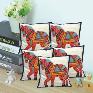 Traditional Jaipuri Horse Patch Work Cushion Cover - Set of 5