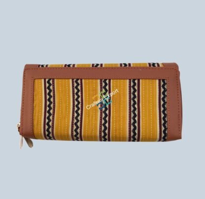 Yellow stylish ikat wallet/purse with double zipper - Image 3