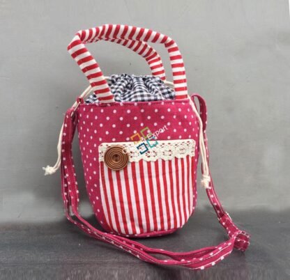Cotton Tiffin Bag with Charming Lace Pocket & Polti Design - Image 3