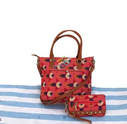 Ikkat Print Cotton Combo Handbag with Matching Clutch - Image 2