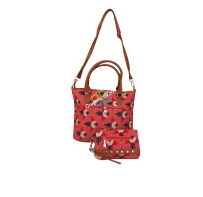 Ikkat Print Cotton Combo Handbag with Matching Clutch - Image 3