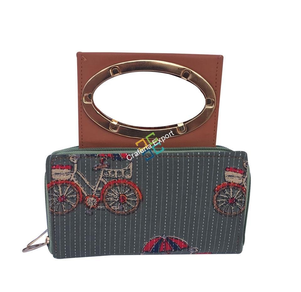 Ikkat printed double zipper clutch/wallet with handle - Image 2