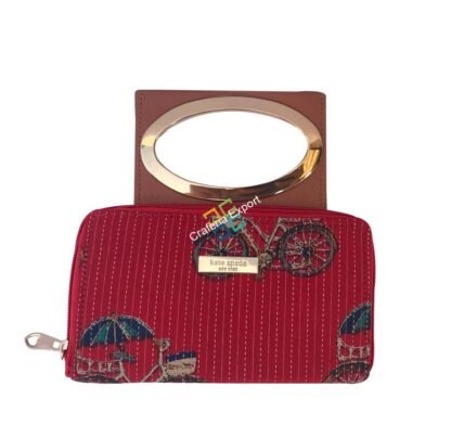 Ikkat printed double zipper clutch/wallet with handle