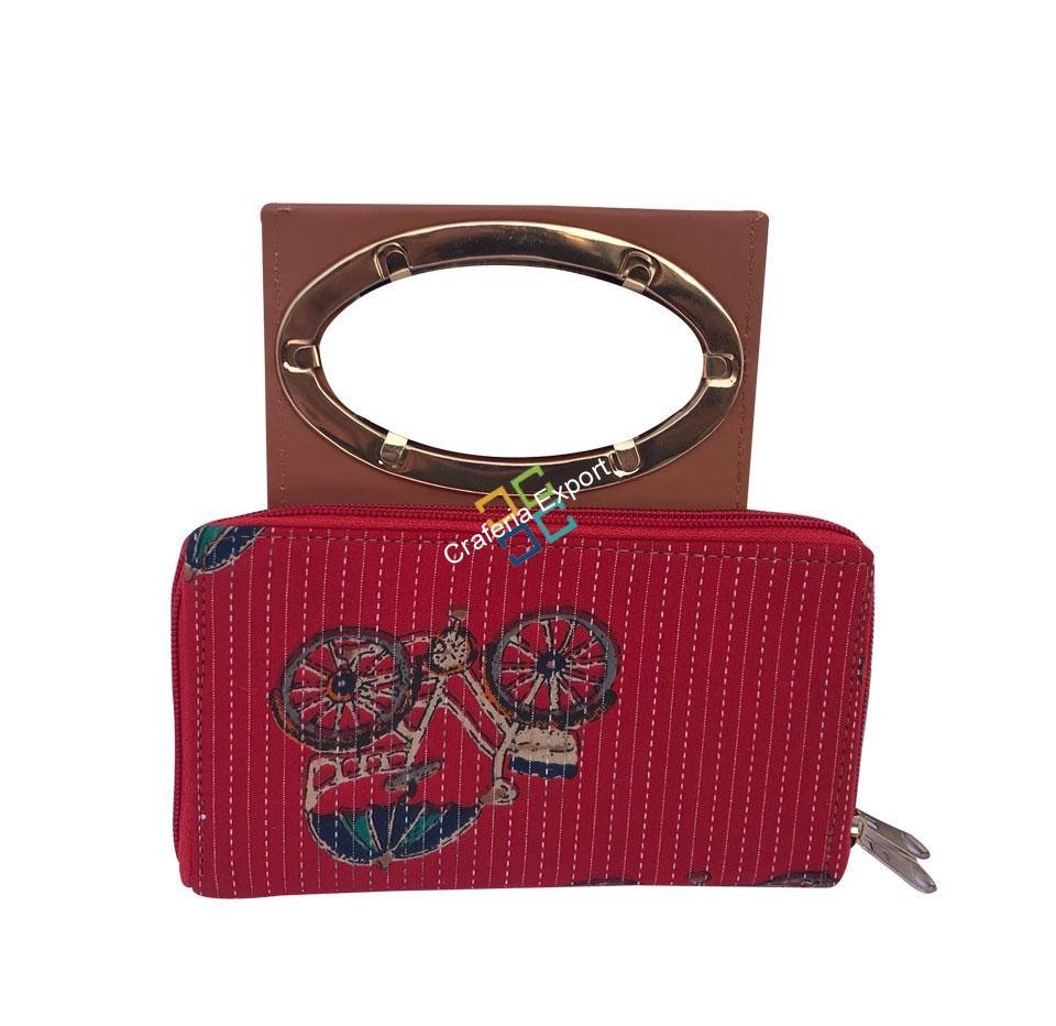 Ikkat printed double zipper clutch/wallet with handle - Image 4