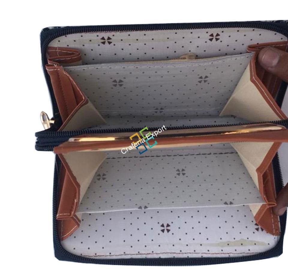 Ikkat printed double zipper clutch/wallet with handle - Image 6