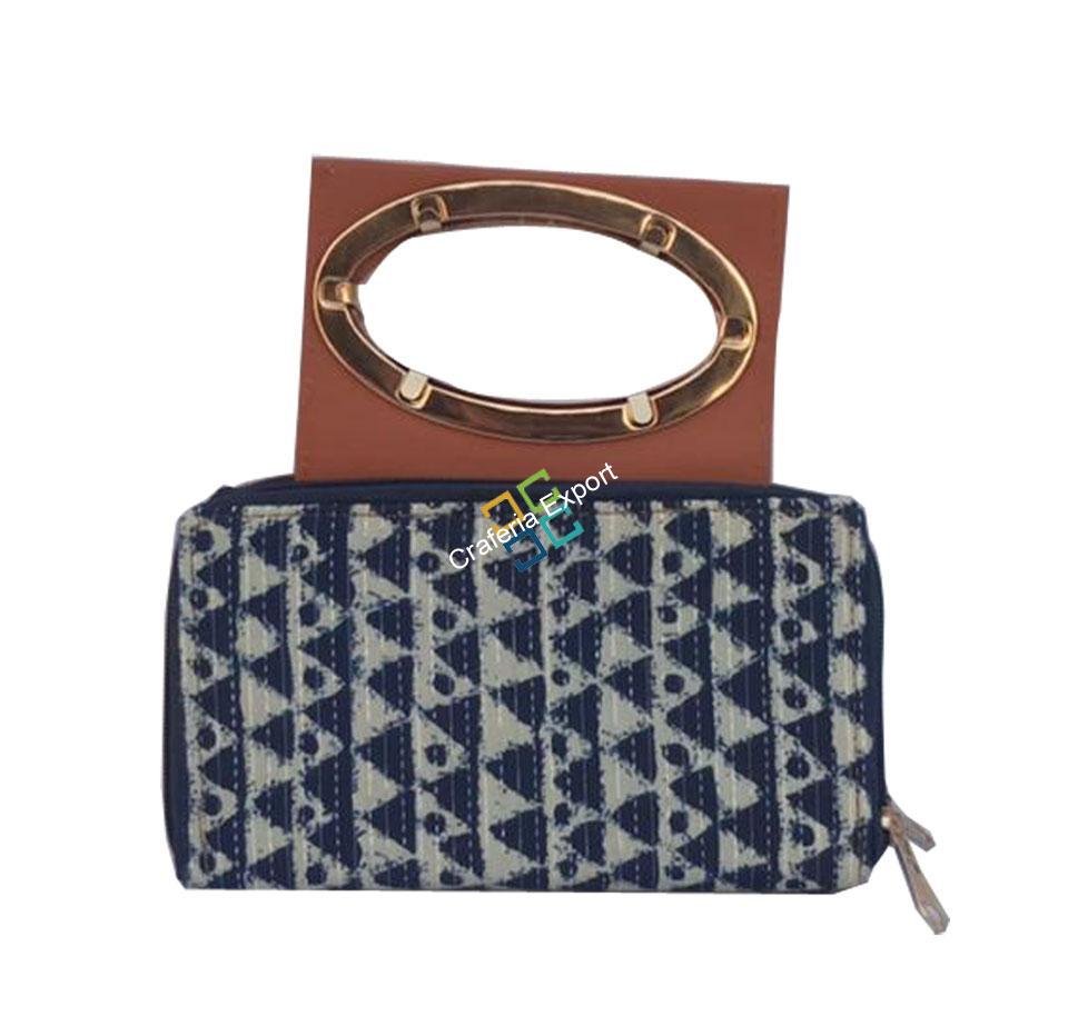 Ikkat printed double zipper clutch/wallet with handle - Image 7