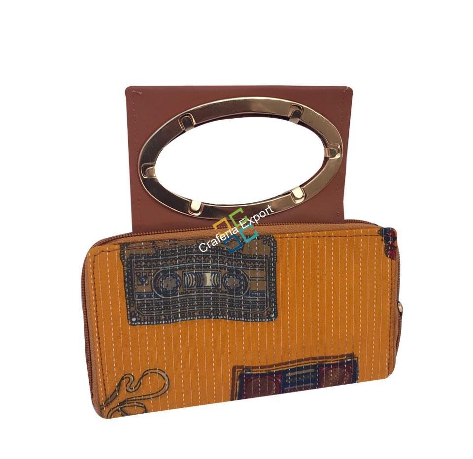 Ikkat printed double zipper clutch/wallet with handle - Image 5