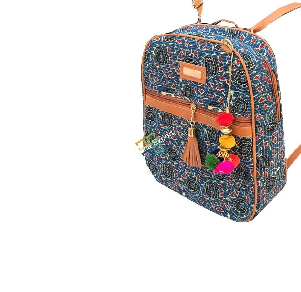 Ikkat printed backpack with cute classy pom pomp - Image 4