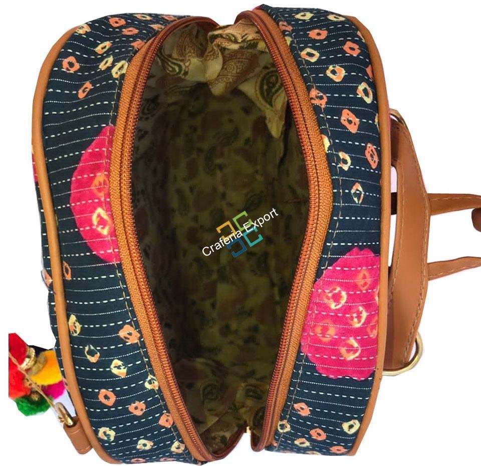 Ikkat printed backpack with cute classy pom pomp - Image 3